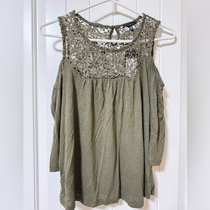 Dark green Cold shoulder top